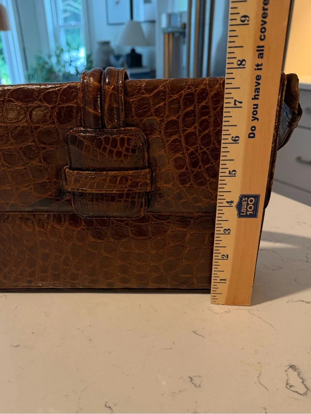 Vintage Croc-Embossed Brown Shoulder Bag